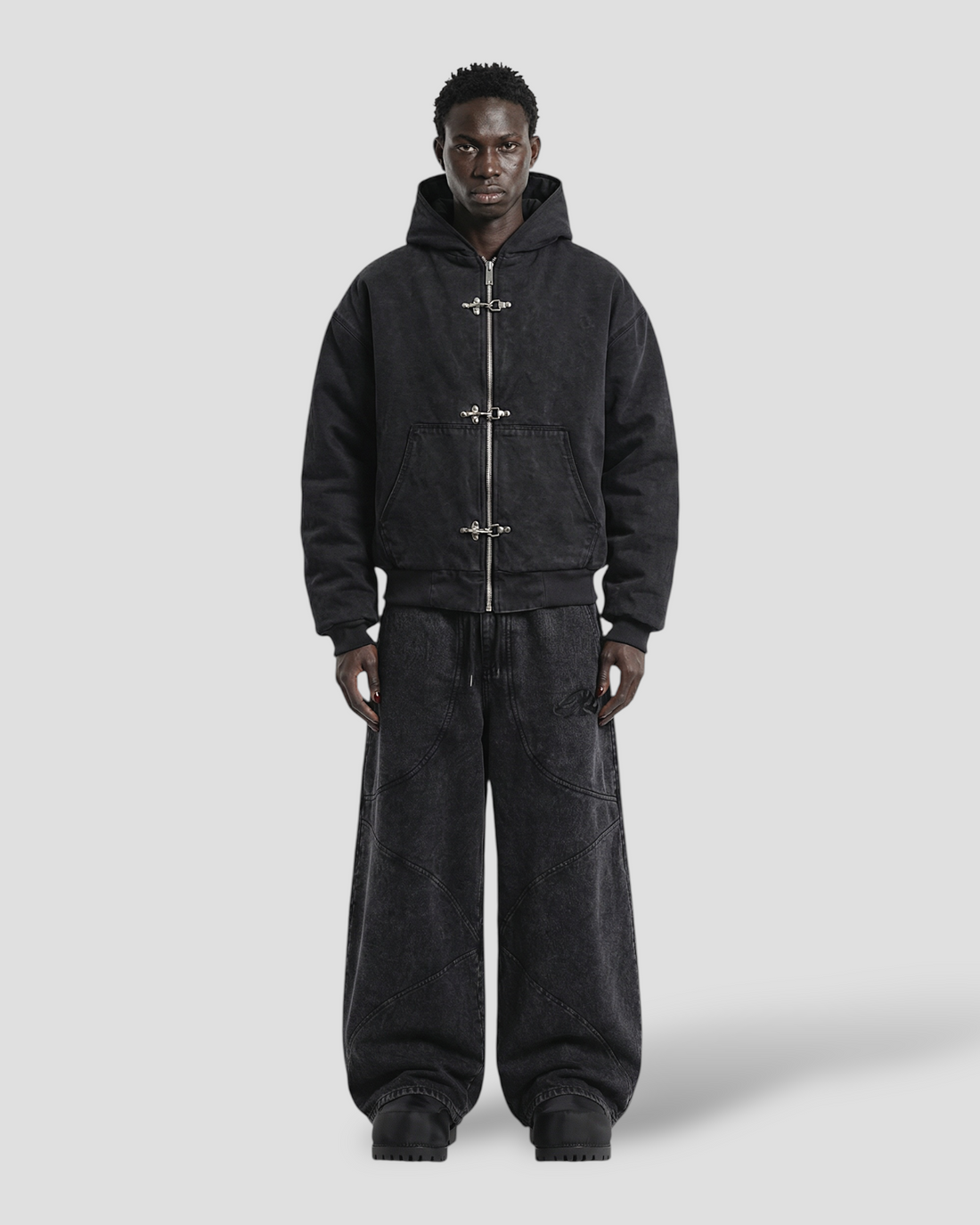 CORE CLASP WASHED HOOD DOUBLE LAYERED WORKER JACKET