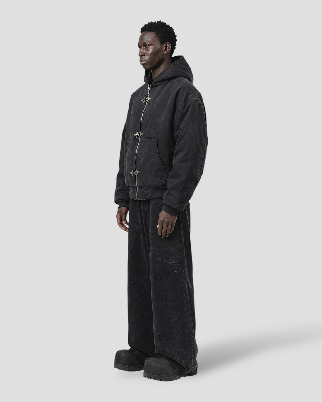 CORE CLASP WASHED HOOD DOUBLE LAYERED WORKER JACKET