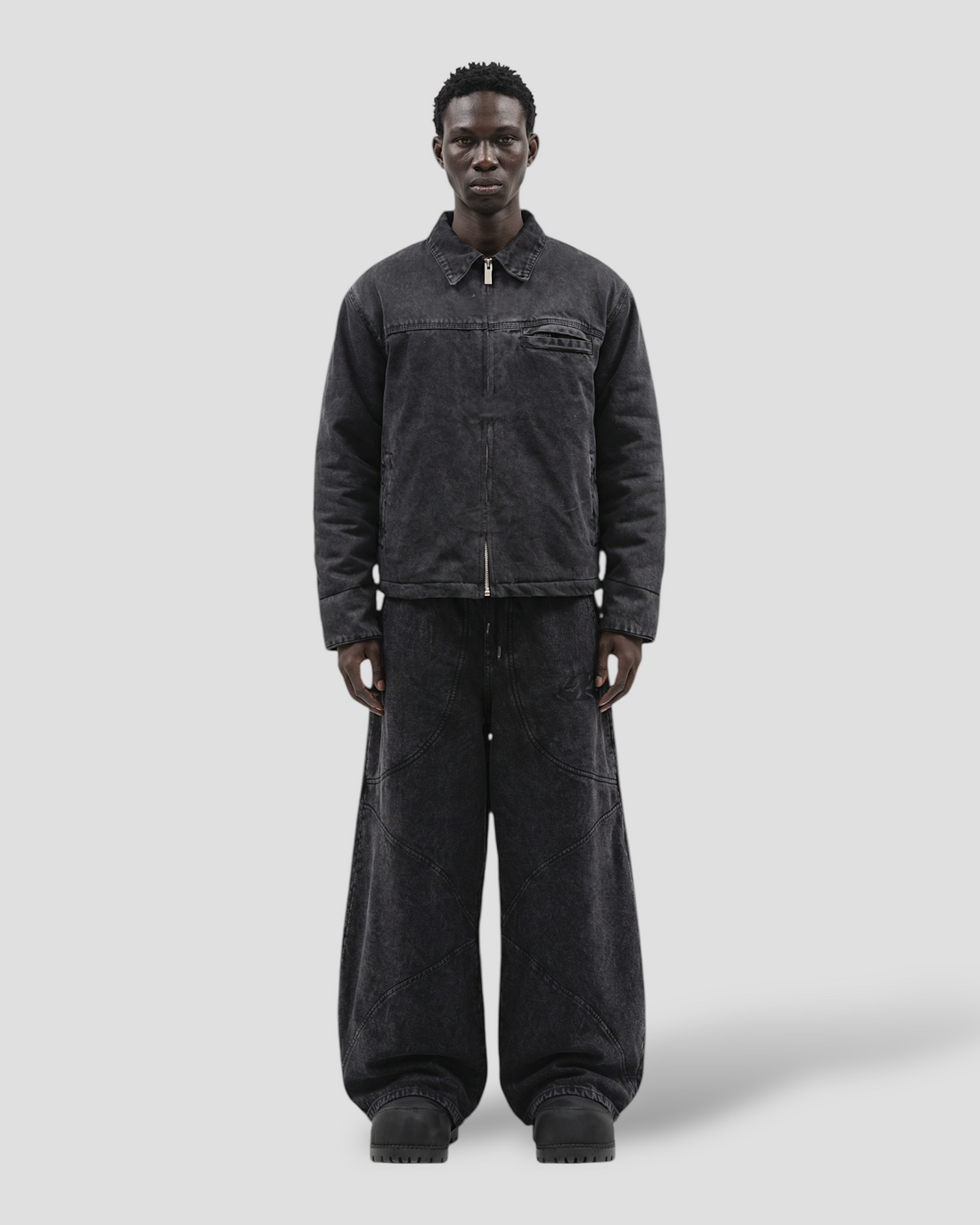 CORE WASHED COLLAR DOUBLE LAYERED WORKER JACKET
