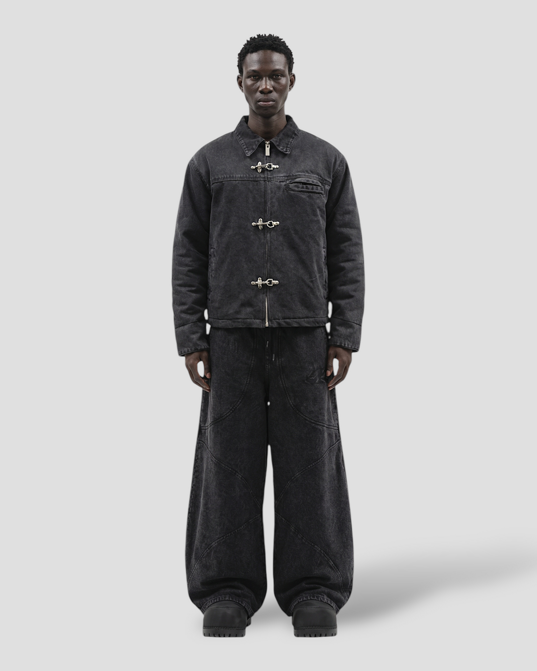 CORE CLASP WASHED COLLAR DOUBLE LAYERED WORKER JACKET