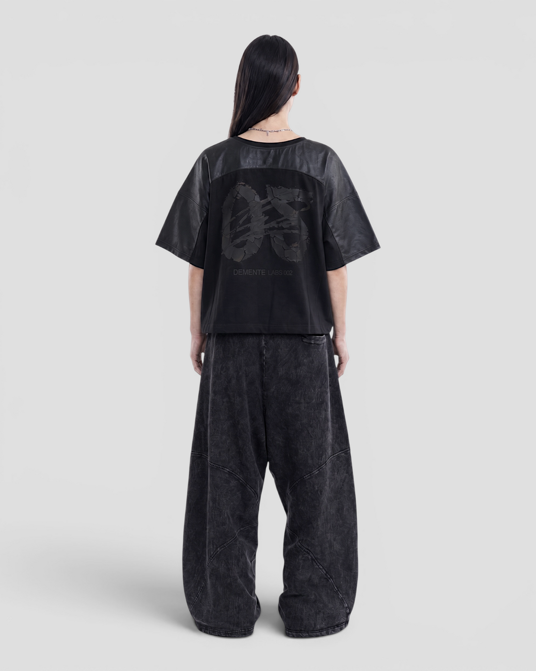 DEMENTE NUMERAL BLACK AND LEATHER JERSEY