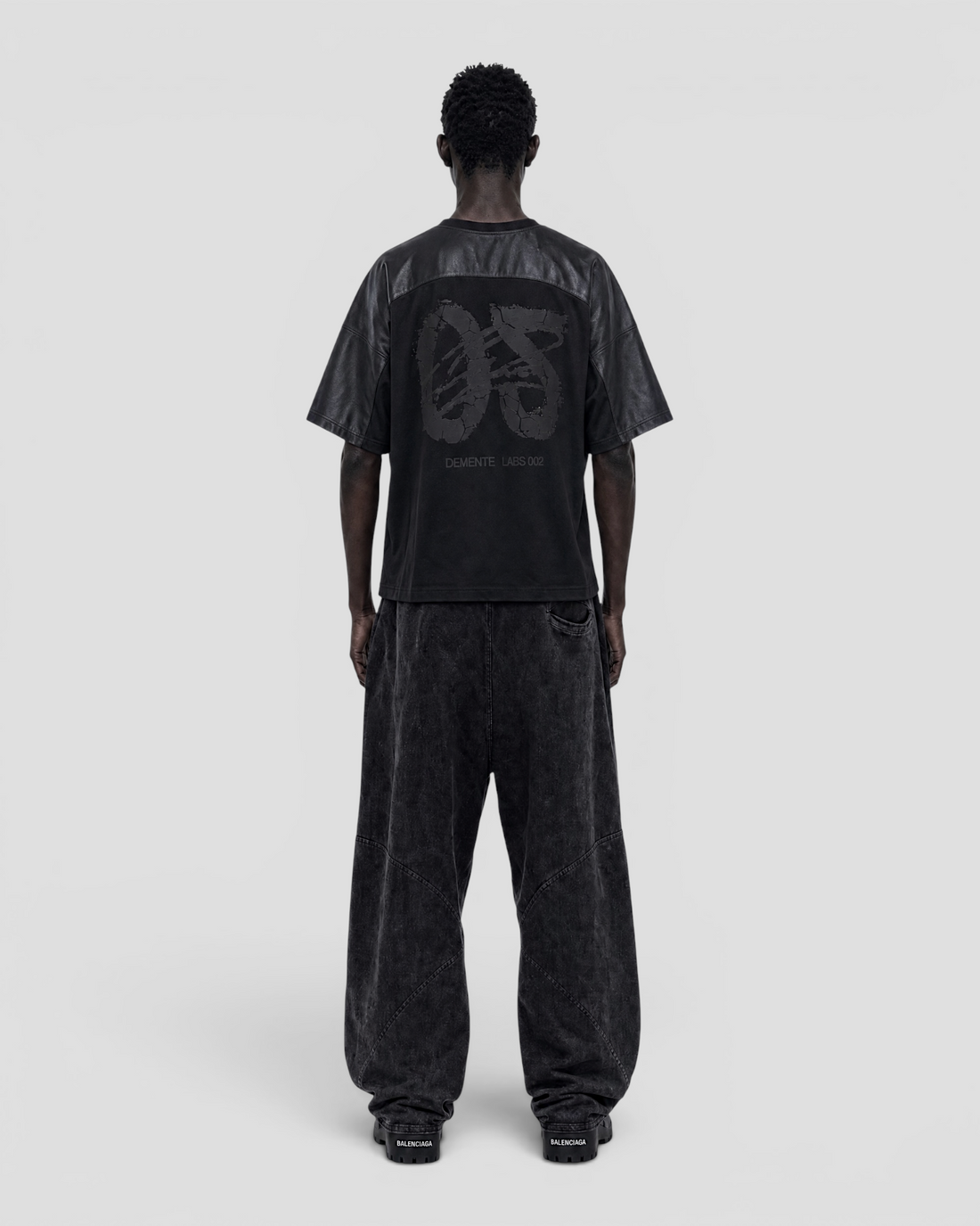DEMENTE NUMERAL BLACK AND LEATHER JERSEY