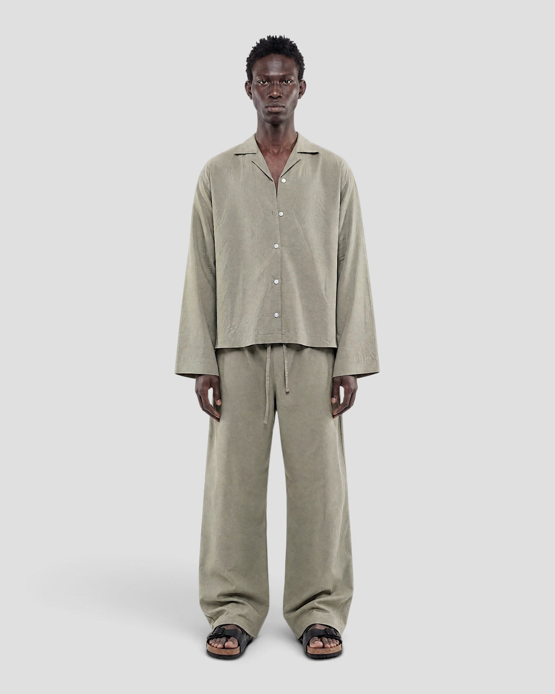 Costa Olive Blank Linen Long Sleeve Shirt