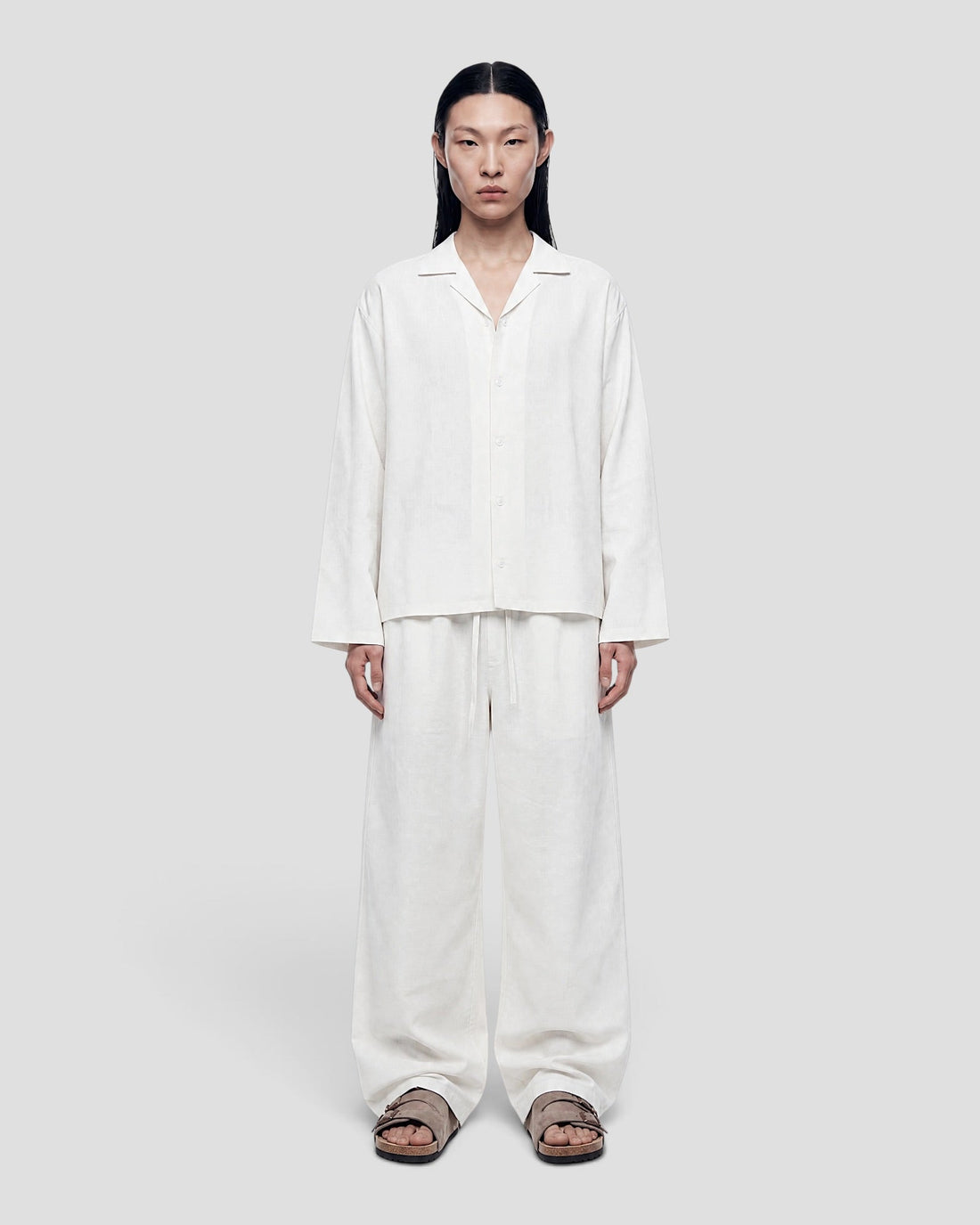 Costa White Blank Linen Long Sleeve Shirt