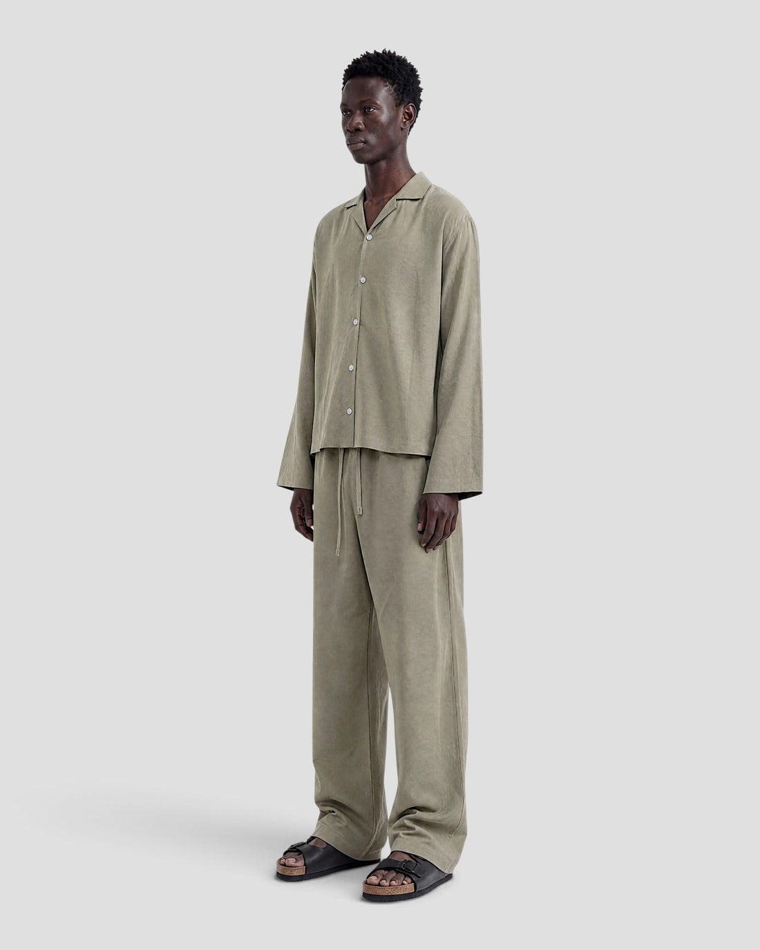 Costa Olive Blank Linen Long Sleeve Shirt