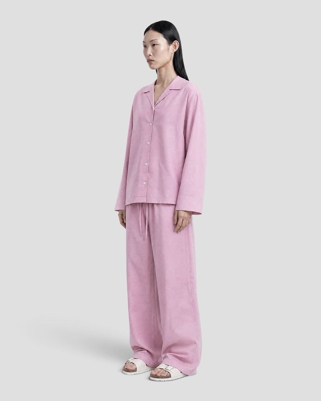 Costa Pink Blank Linen Long Sleeve Shirt