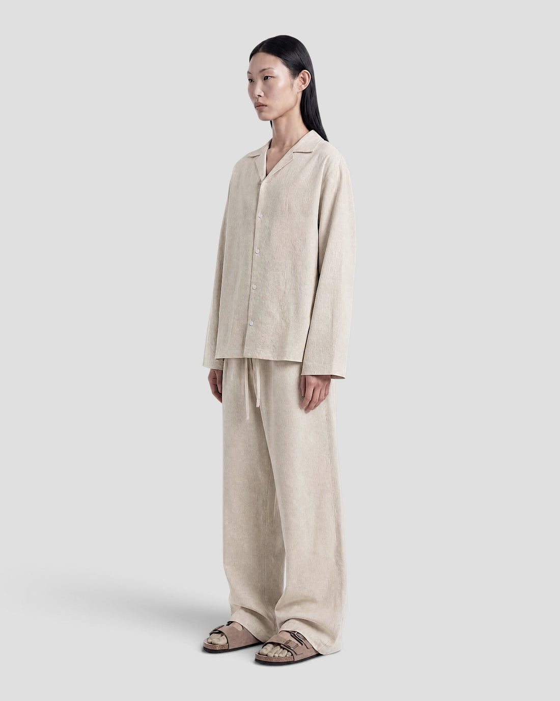 Costa Beige Blank Linen Long Sleeve Shirt