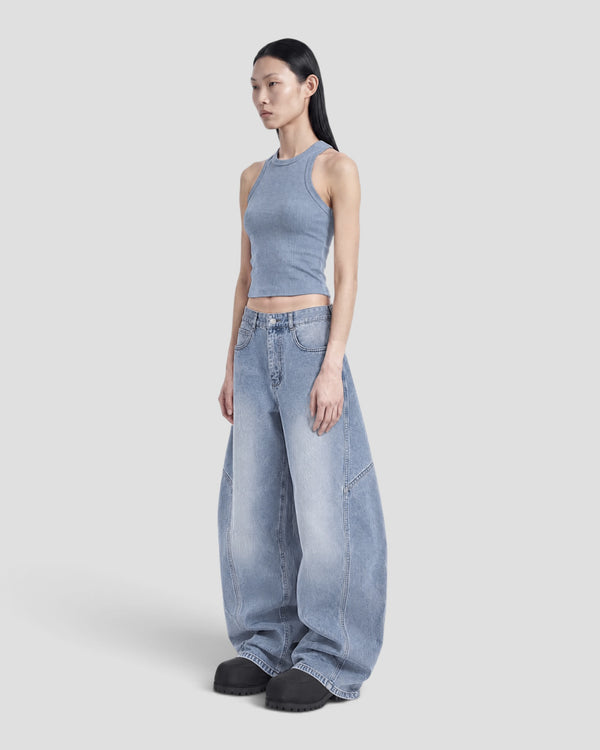 DEMENTE LIGHT BLUE WASHED BARREL CURVED OVERSIZED JEANS