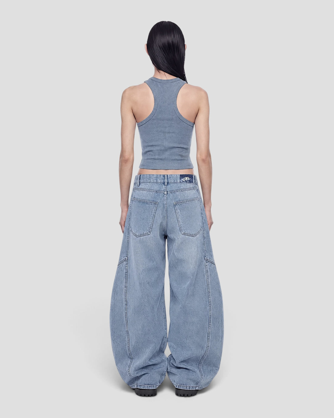 DEMENTE LIGHT BLUE WASHED BARREL CURVED OVERSIZED JEANS