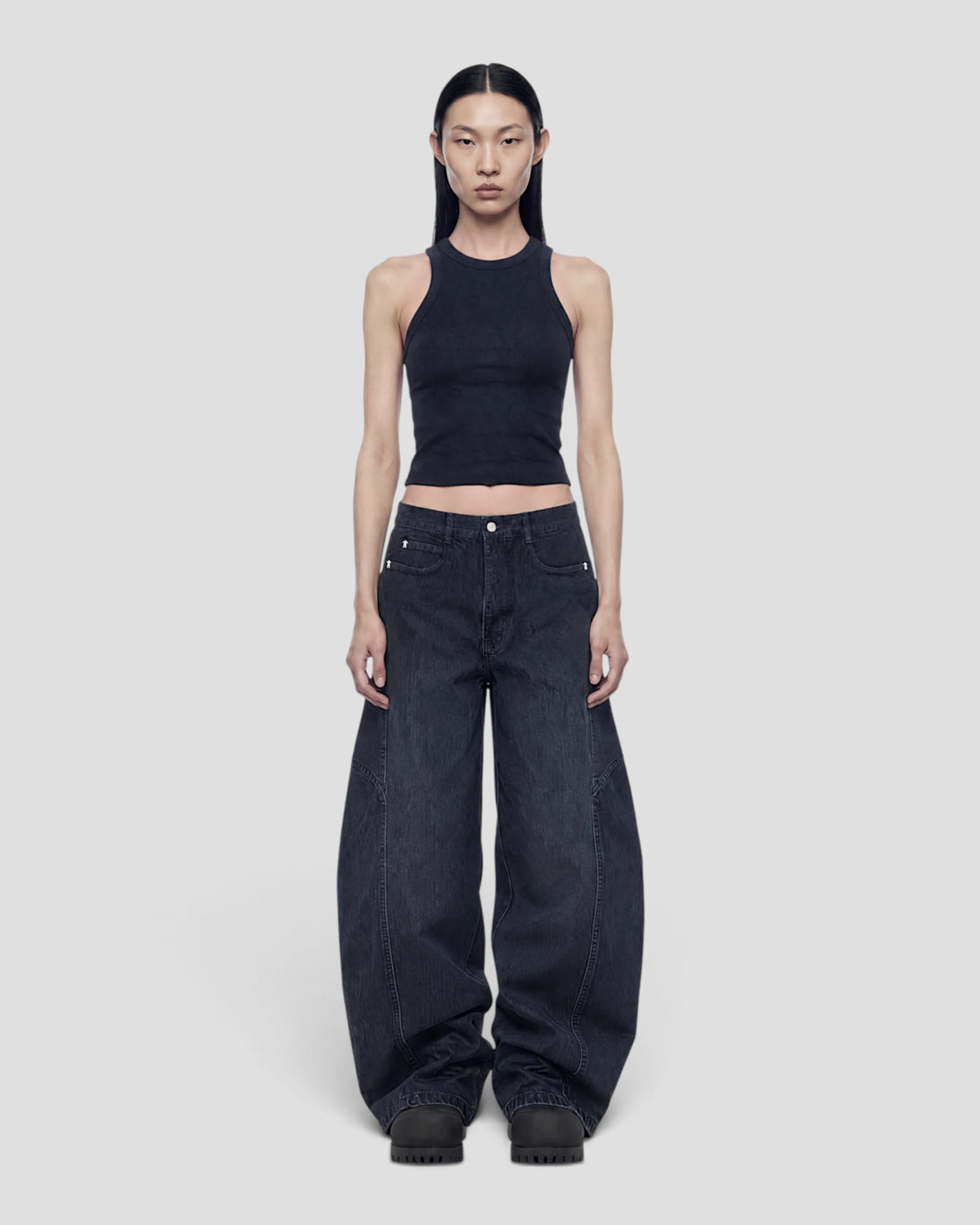 DEMENTE RAW DENIM BARREL CURVED OVERSIZED JEANS